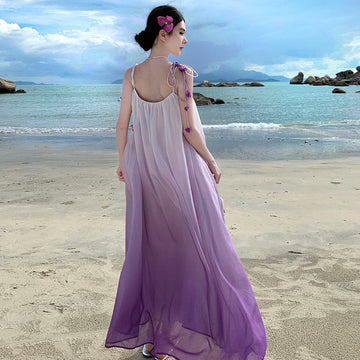Holiday Purple Sling Dress Women's Summer 2025 New Loose Thin Gentle Temperament Fairy Dress